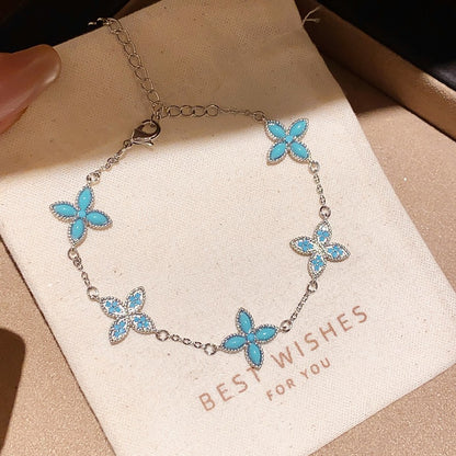 藍花星境~鋯石花朵愛心手鏈精致韓系ins風手環輕奢高級感百搭手飾