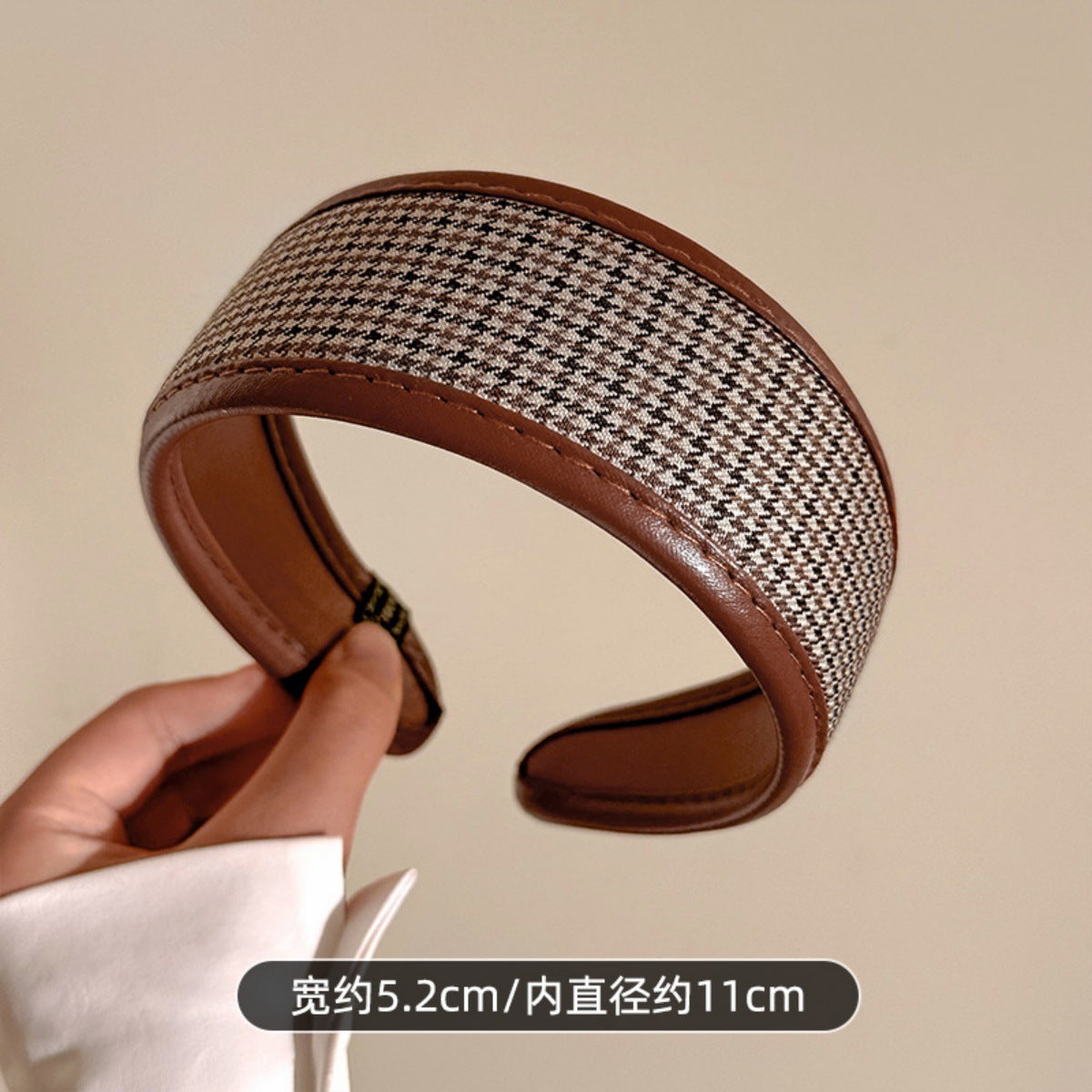 皮革格紋寬版髮箍
