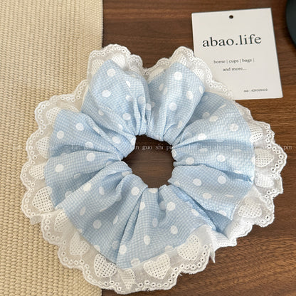 藍色蕾絲碎花髮圈