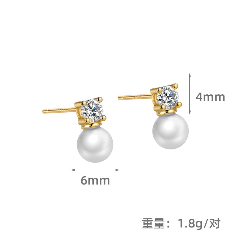 S925 王妃四爪鑲鑽項鏈耳釘套裝女時尚簡約合成珍珠高級感耳飾