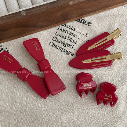 紅色蝴蝶結復古鯊魚夾－商品主圖｜https://igowo.tw/