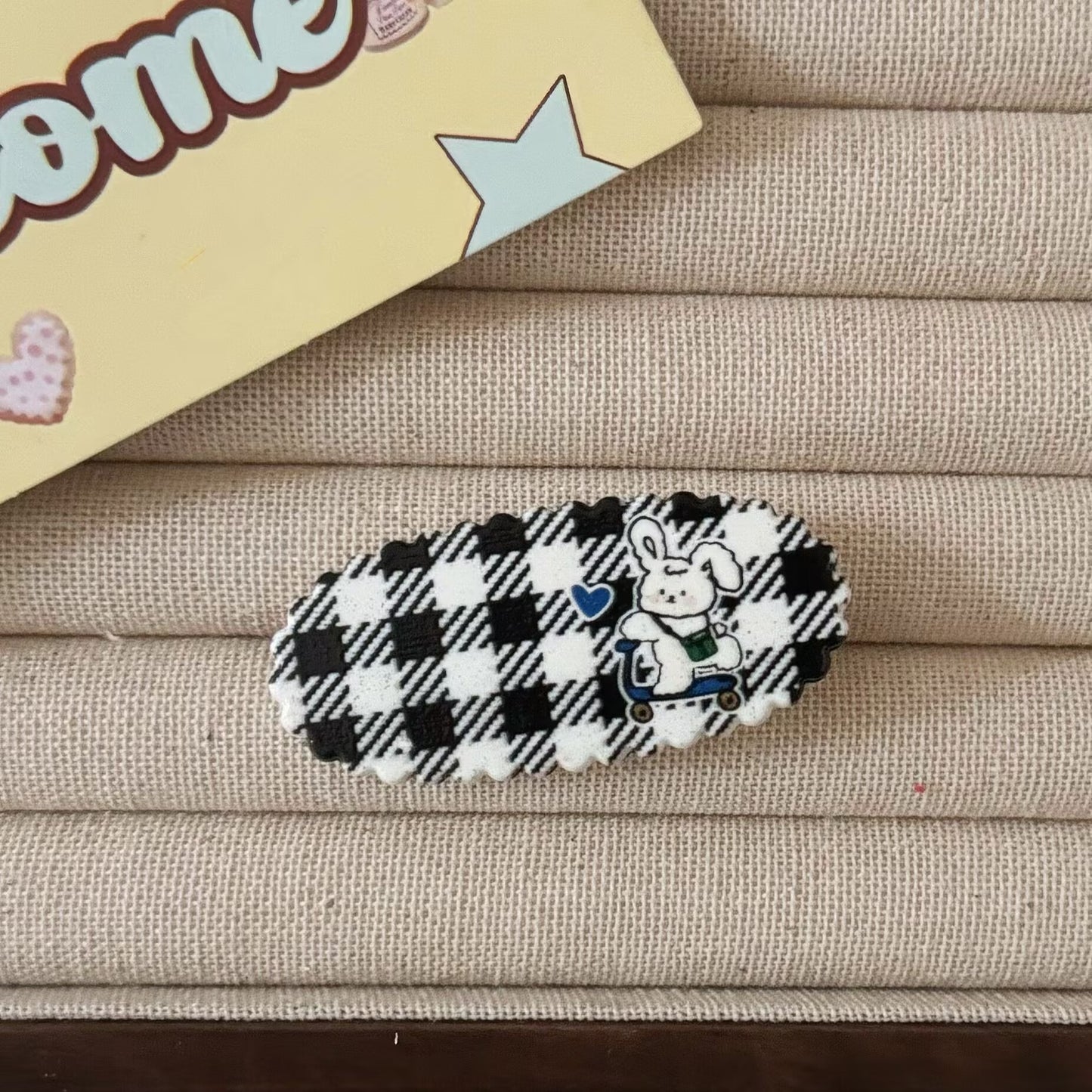 格紋小熊簡約髮夾