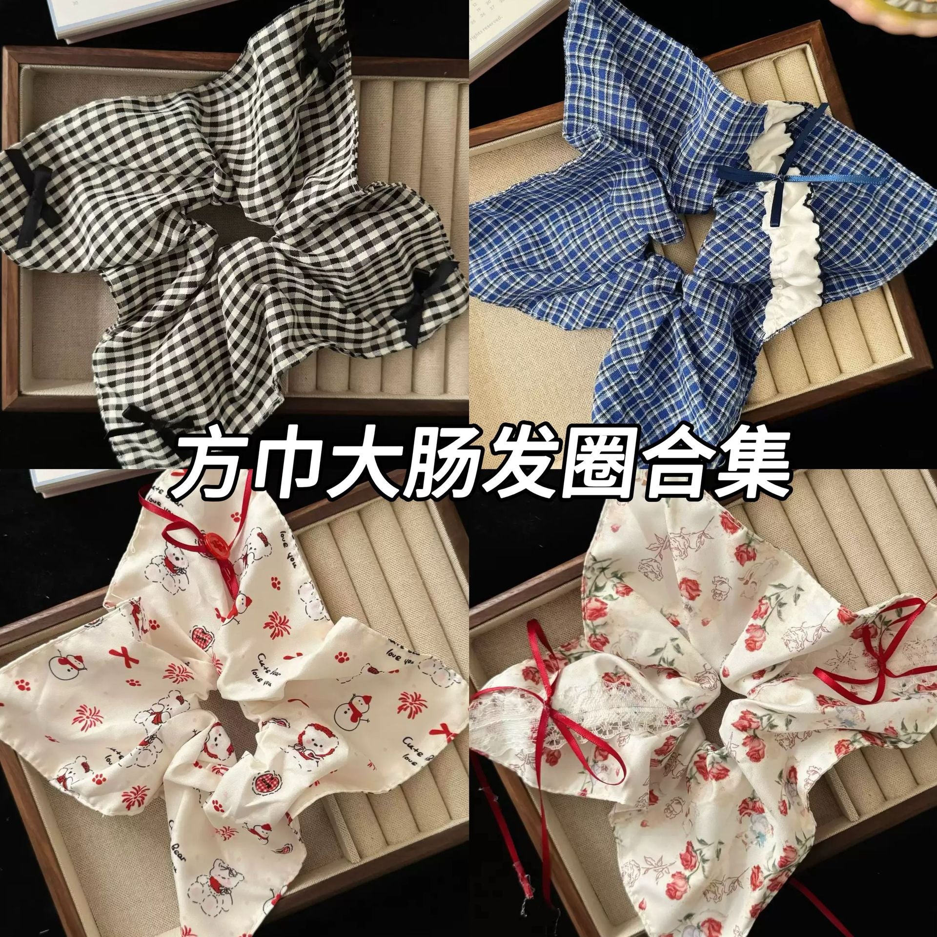 大腸圈簡約髮圈－藍色雙拼蕾絲大腸款實拍｜https://igowo.tw/