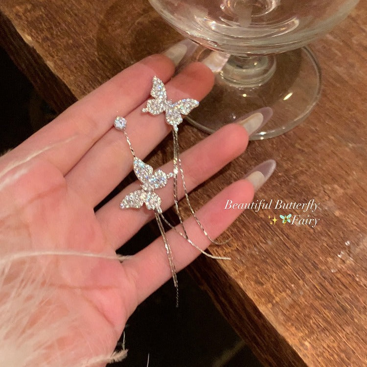 鋯石蝴蝶流蘇耳環－商品主圖｜https://igowo.tw/
