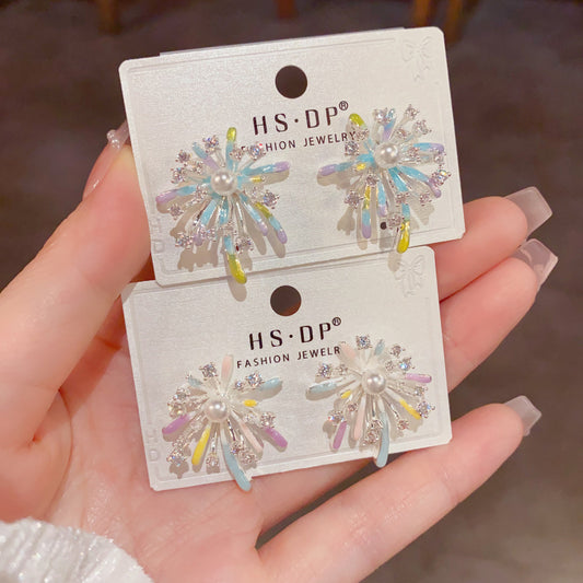 漸層琺瑯鋯石花朵耳環－商品主圖｜https://igowo.tw/