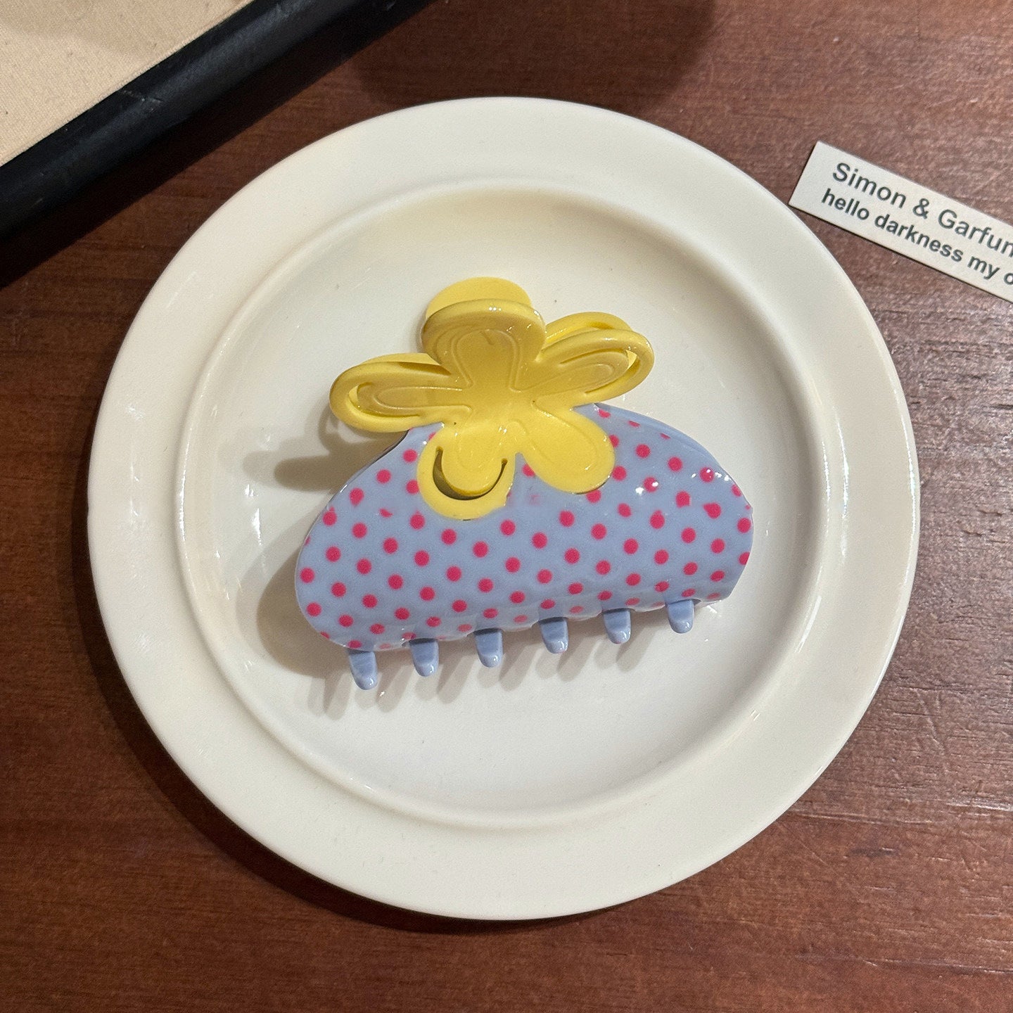 撞色波點花朵鯊魚夾
