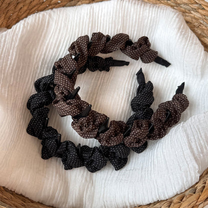波點簡約髮箍－米色蓬鬆波點款實拍｜https://igowo.tw/