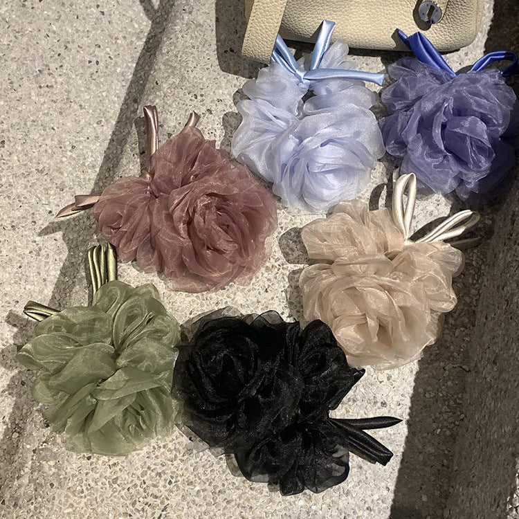 網紗花朵髮圈－藍紫款細節｜https://igowo.tw/