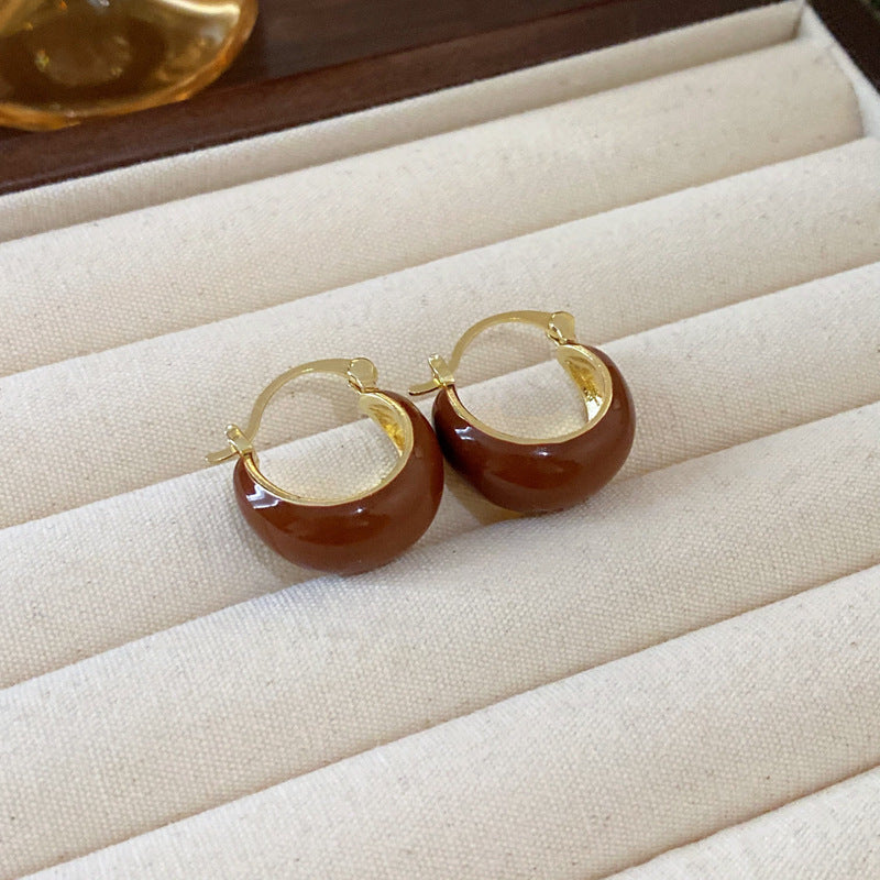 棕色虎眼石復古耳環－細節特寫2｜https://igowo.tw/
