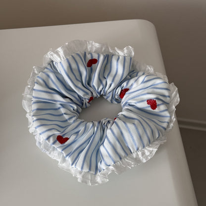 格紋愛心刺繡髮圈