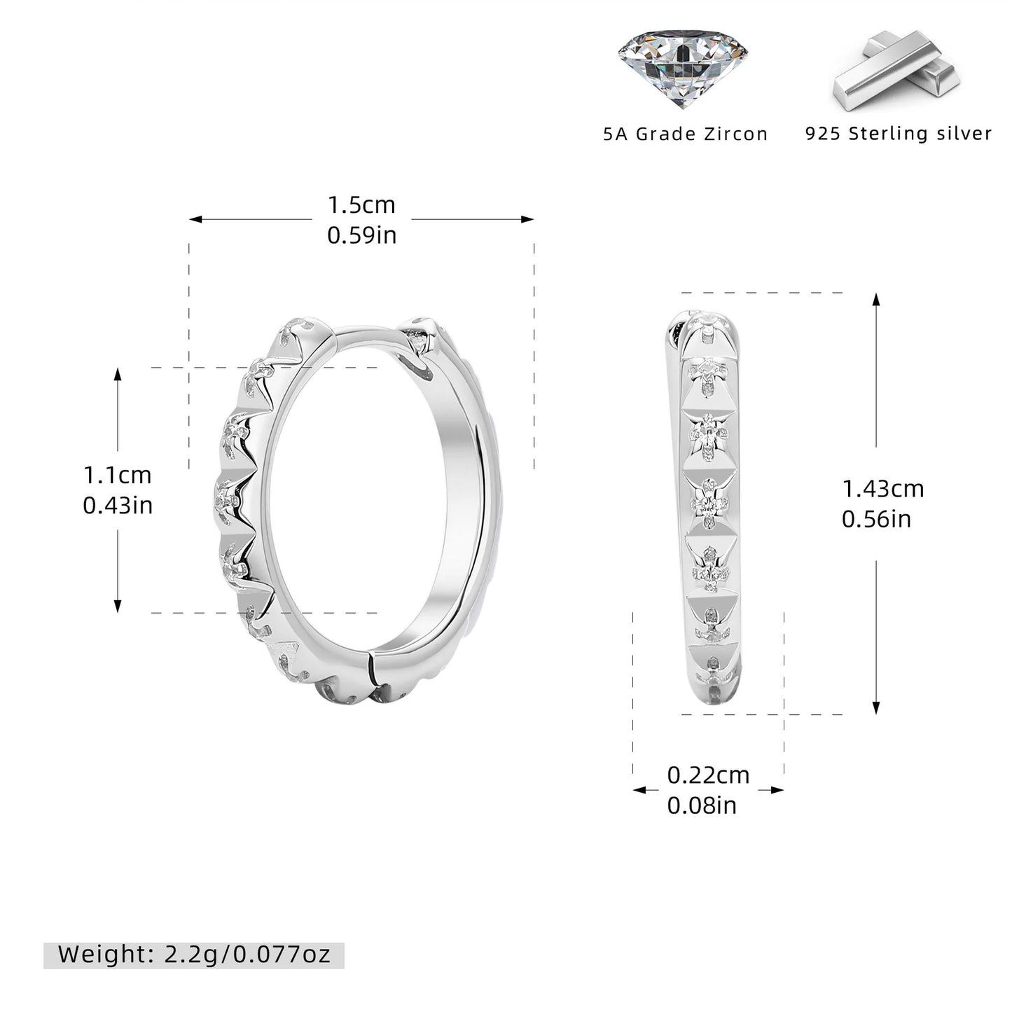 S925 耳環立體三角鋸齒鑲鋯多尺寸耳飾個性百搭飾品
