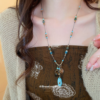串珠不規則多層項鍊－21#項鍊-銀色-玻璃珍珠6-12mm款細節｜https://igowo.tw/