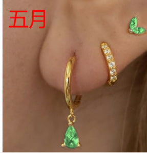 銅愛心鑲鋯耳釘組