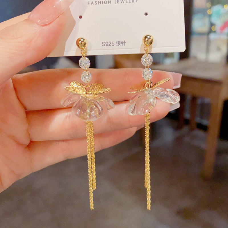 壓克力花朵流蘇耳墜－商品主圖｜https://igowo.tw/