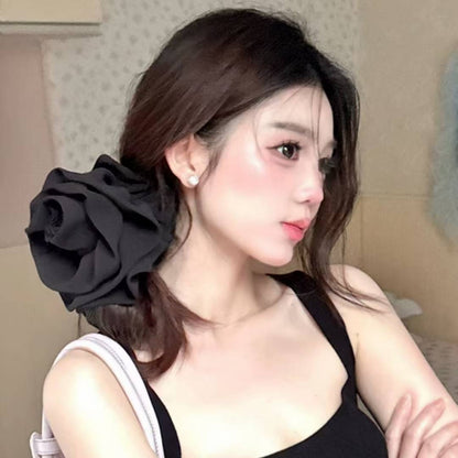 玫瑰簡約髮夾－絹紗大玫瑰-黑色款細節｜https://igowo.tw/