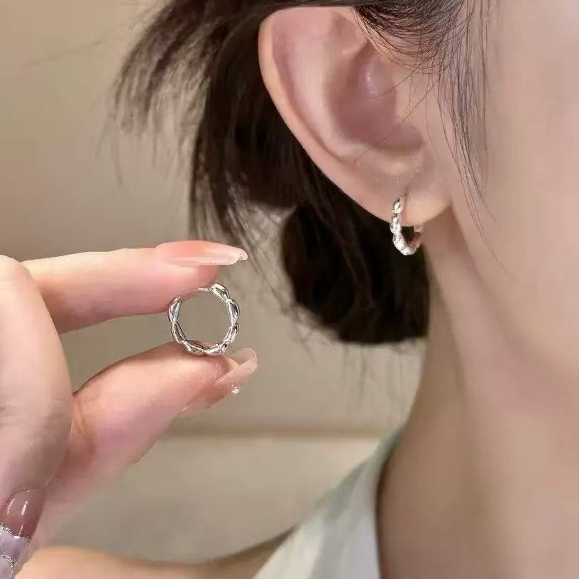 韓系ins風圓形花邊耳扣女小眾設計感耳環精致時尚百搭耳飾高級感