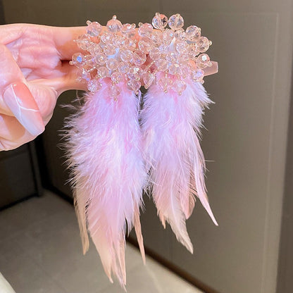 彩色羽毛流蘇鑲鑽耳環－細節特寫28｜https://igowo.tw/