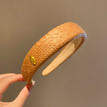 棕色編織寬版髮箍－純色基礎款細節｜https://igowo.tw/