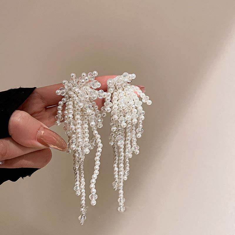銀針流蘇花朵花卉仙女款耳墜耳釘女田園風小眾手作氣質夸張耳環女