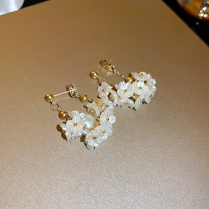 真金電鍍銀針超仙珍珠花朵耳釘時尚氣質耳環輕奢高級感耳飾批發女
