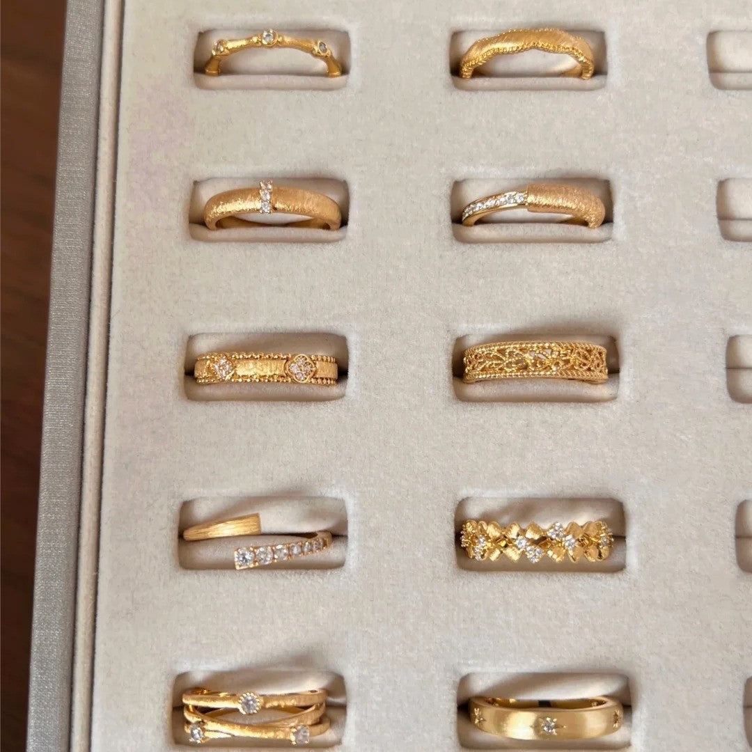 金色鋯石微鑲簡約戒指－商品主圖｜https://igowo.tw/