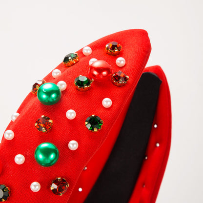綠色珍珠鑲鑽簡約髮箍－綠白-FG624款細節2｜https://igowo.tw/