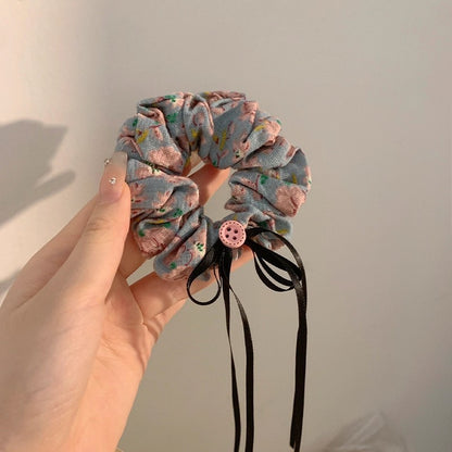 緞帶碎花復古髮圈