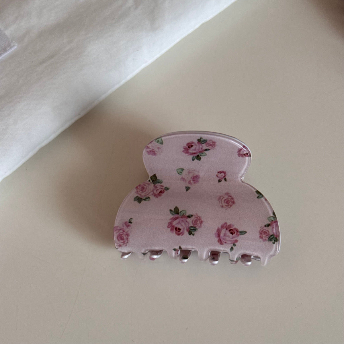 粉色玫瑰碎花復古髮夾