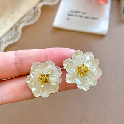 樹脂銀針花朵耳釘