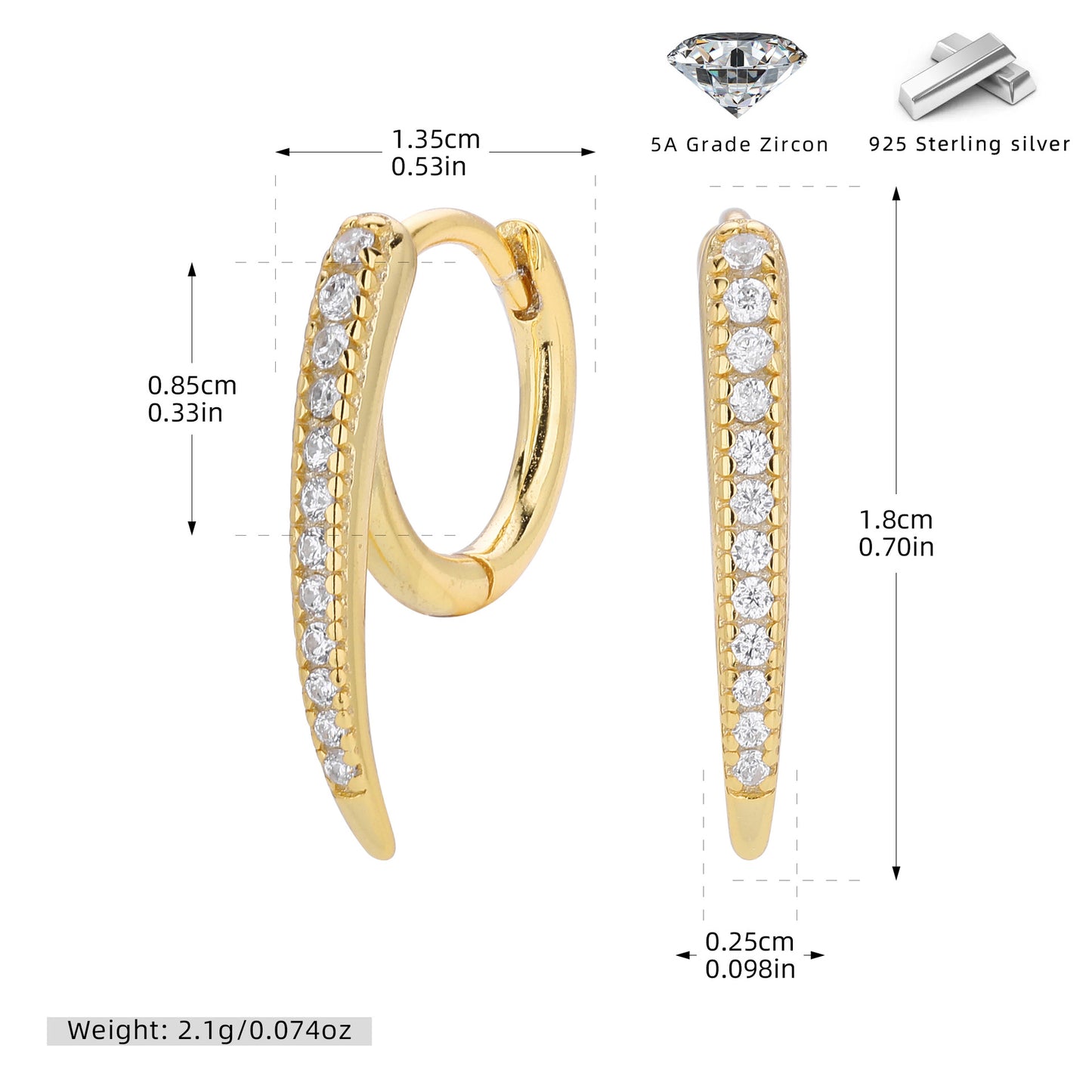 S925 新款耳扣時尚個性鑲鋯排鉆柳釘耳環輕奢百搭小眾飾品