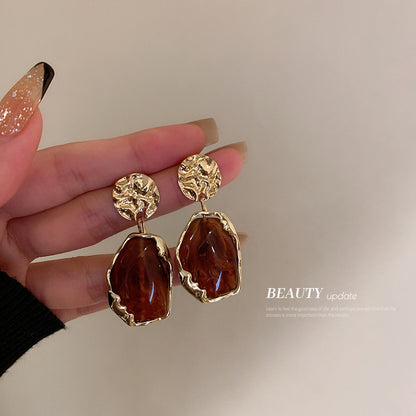 銀針樹脂幾何耳環韓國復古不規則耳墜ins個性百搭耳飾氣質耳飾女