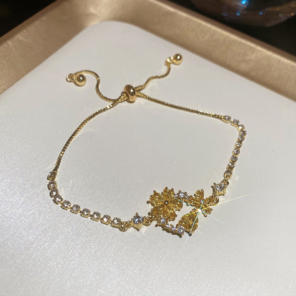 18k真金電鍍花朵水滴手鏈耳釘項鏈套裝時尚鎖骨鏈輕奢高級感飾品