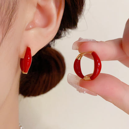 復古紅琺瑯簡約耳扣－商品主圖｜https://igowo.tw/