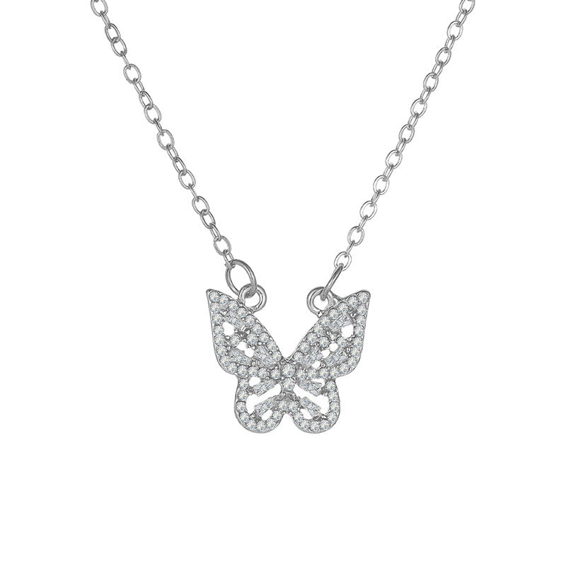 鋯石蝴蝶墜飾簡約項鍊