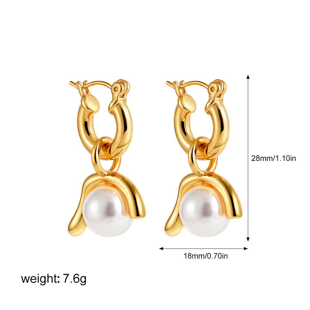 金色珍珠兩用誇張耳墜