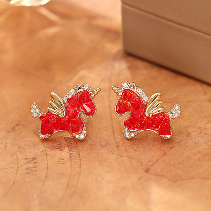紅色水晶小馬耳釘