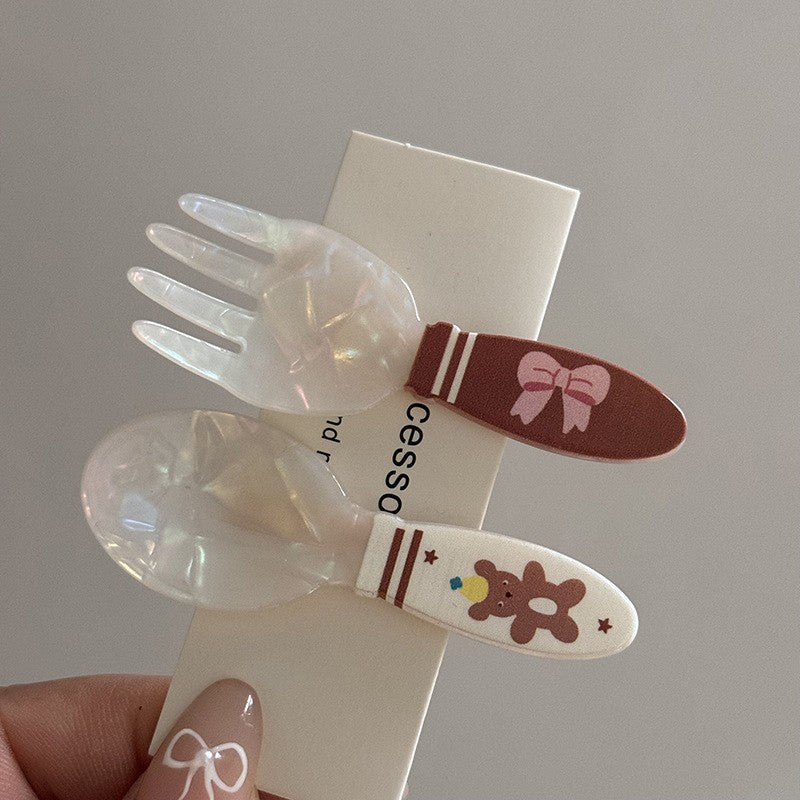 碎花波點髮夾套組－小熊+領結款細節｜https://igowo.tw/