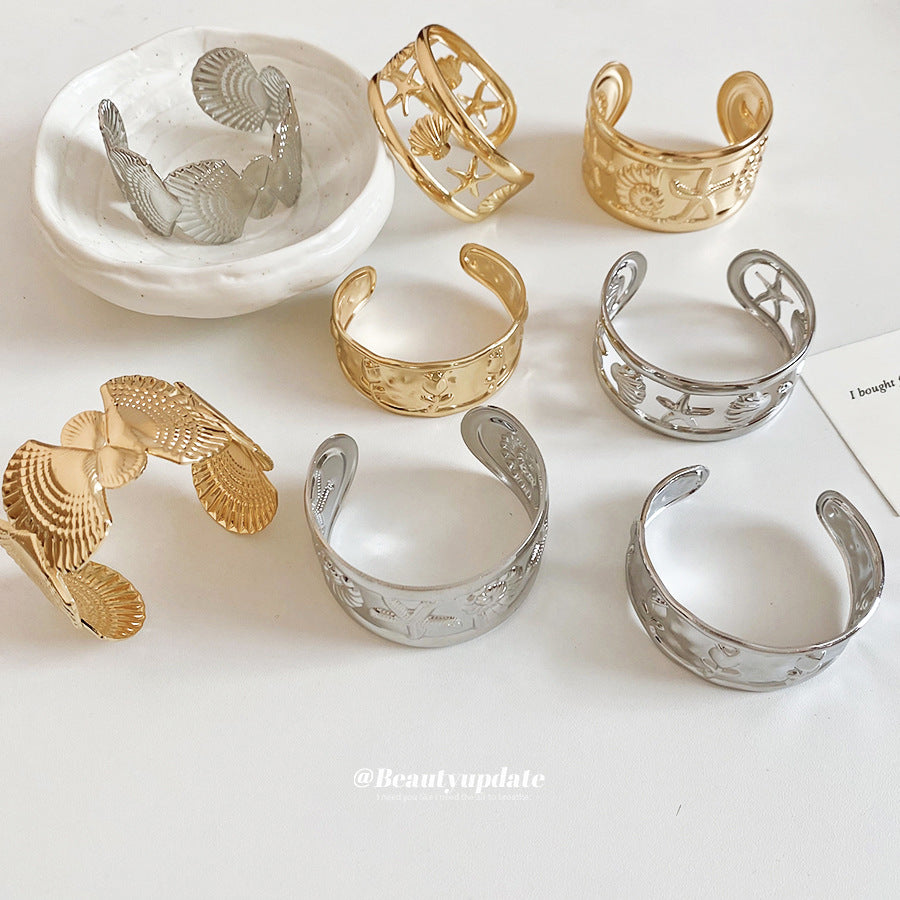 歐美金屬海洋系褶皺海星開口手鐲小眾ins風手環輕奢高級感手飾女