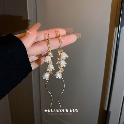 銀針鑲鉆蝴蝶流蘇耳環韓國甜美花朵長款耳墜時尚輕奢高級感耳飾女