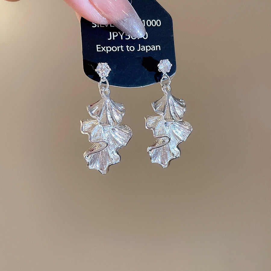 銀針冷淡風鋯石花朵耳釘韓系ins優雅氣質百搭耳環輕奢高級感耳飾