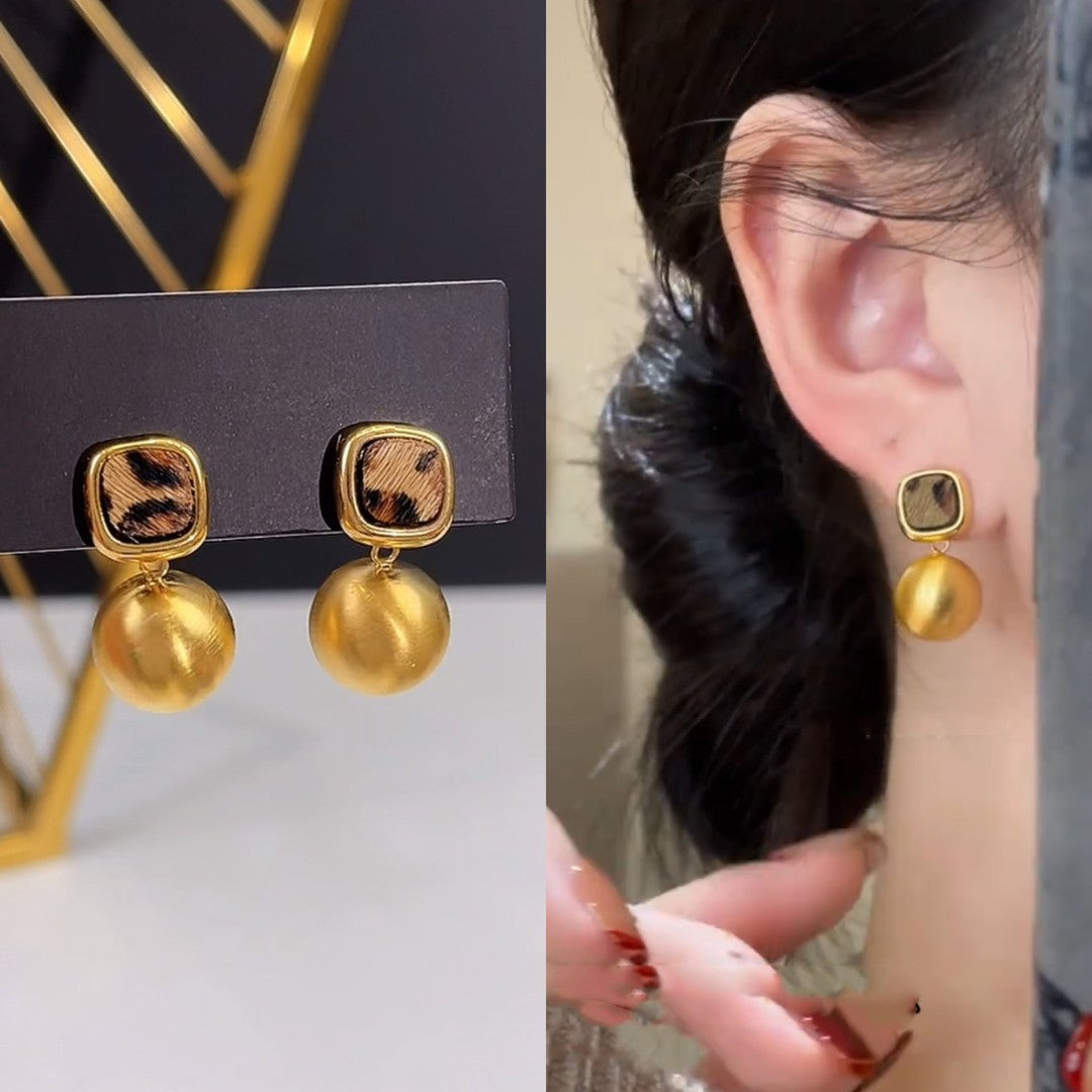 棕色豹紋圓形拉絲耳環－商品主圖｜https://igowo.tw/