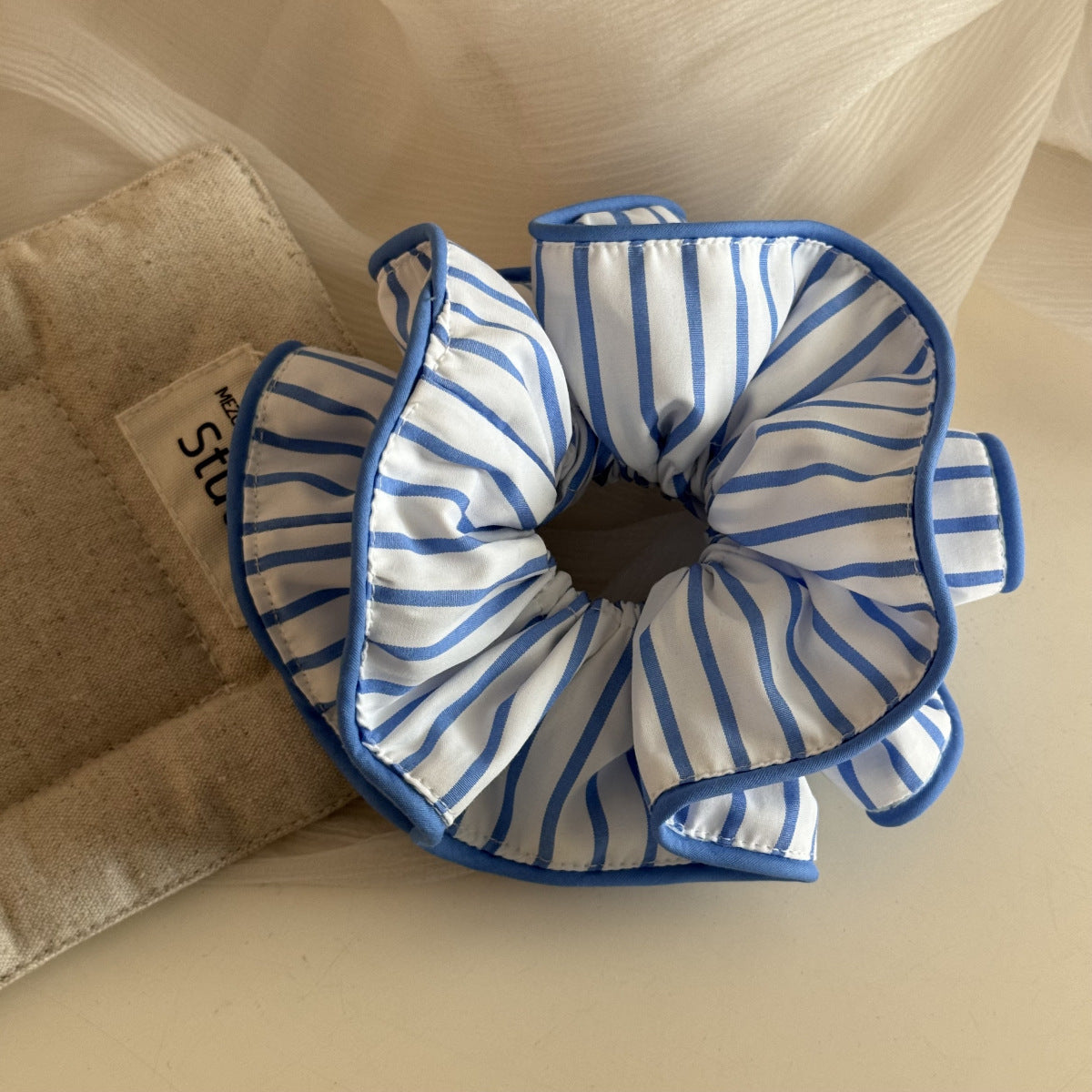 藍色布面格紋髮圈