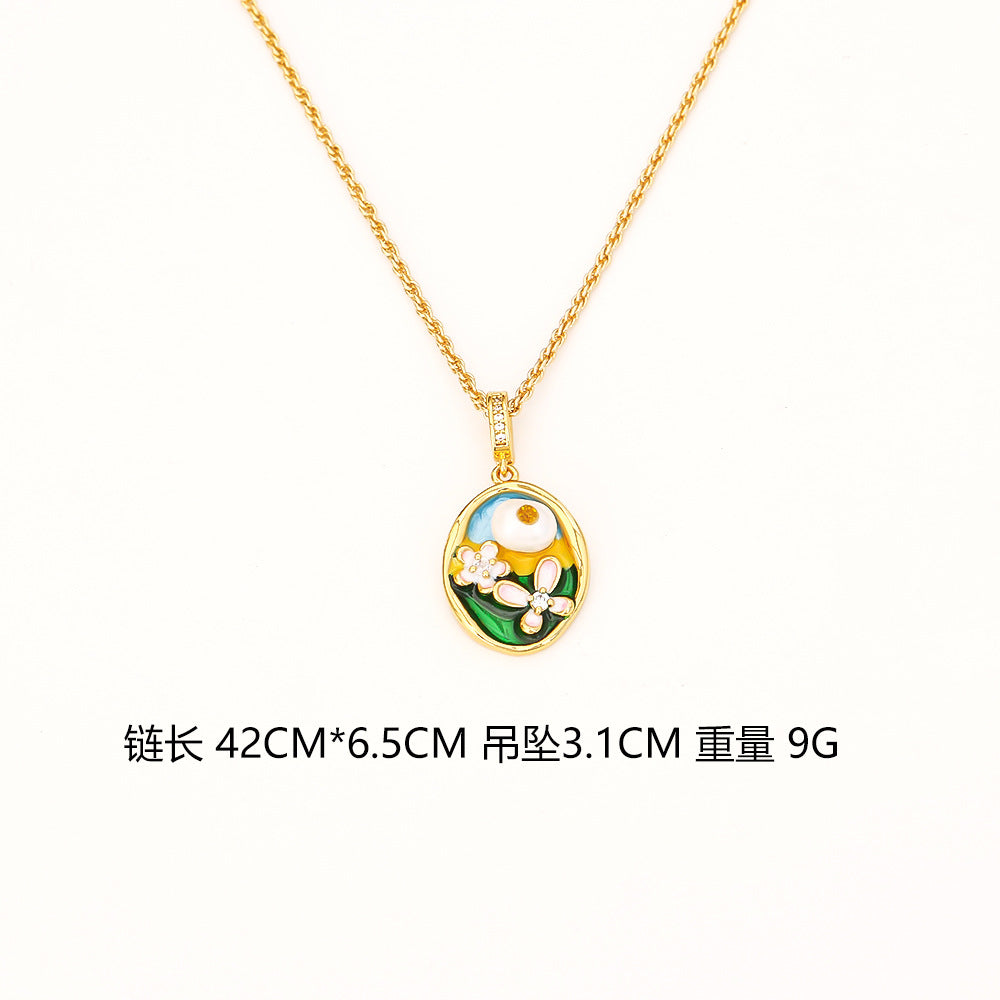 珍珠橢圓墜飾復古項鍊－細節特寫2｜https://igowo.tw/