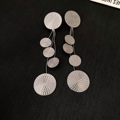 銀針圓形流蘇誇張耳環
