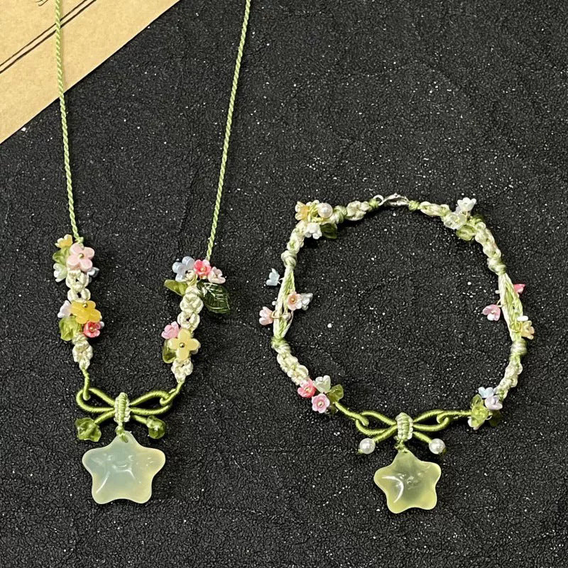 水晶星星花朵編織項鍊－商品主圖｜https://igowo.tw/