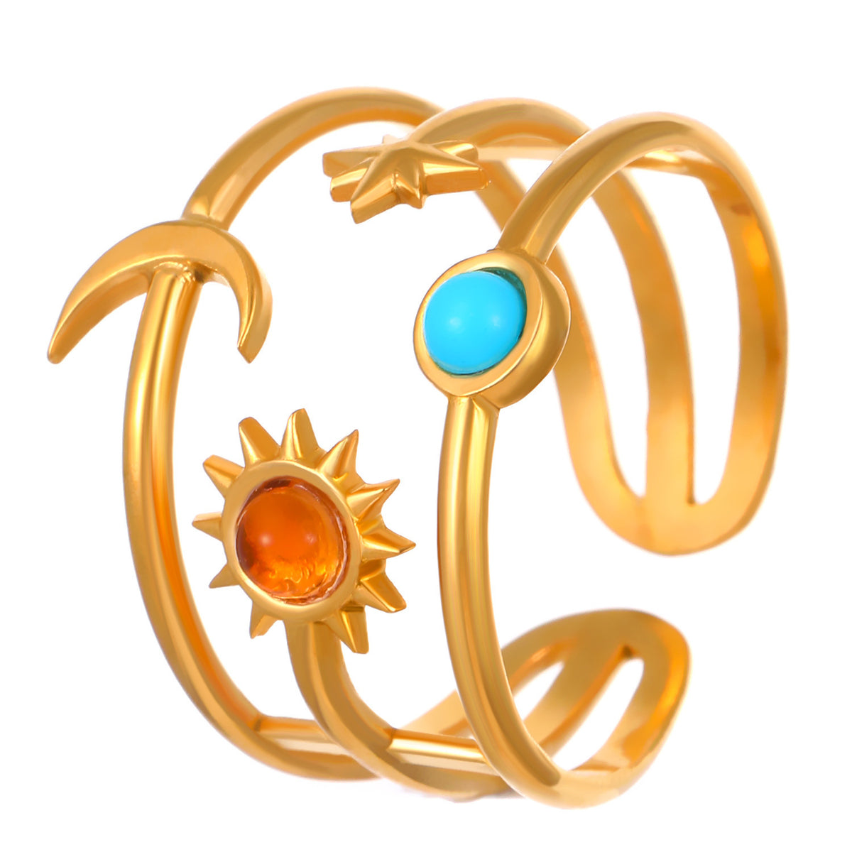 金色不鏽鋼鏤空戒指－細節特寫3｜https://igowo.tw/