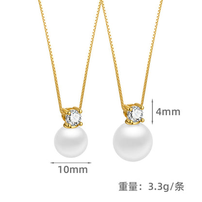 S925 王妃四爪鑲鑽項鏈耳釘套裝女時尚簡約合成珍珠高級感耳飾