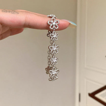 蕾絲花環”甜美銀蕾絲花朵手環女可抽拉手鏈輕奢高級感手飾配飾