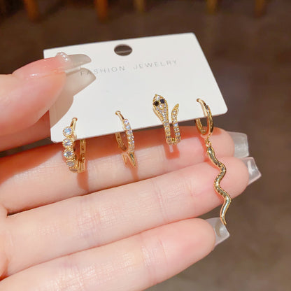 鋯石蛇形微鑲耳扣套組