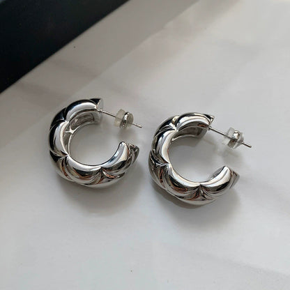 S925金色格紋磨砂耳環